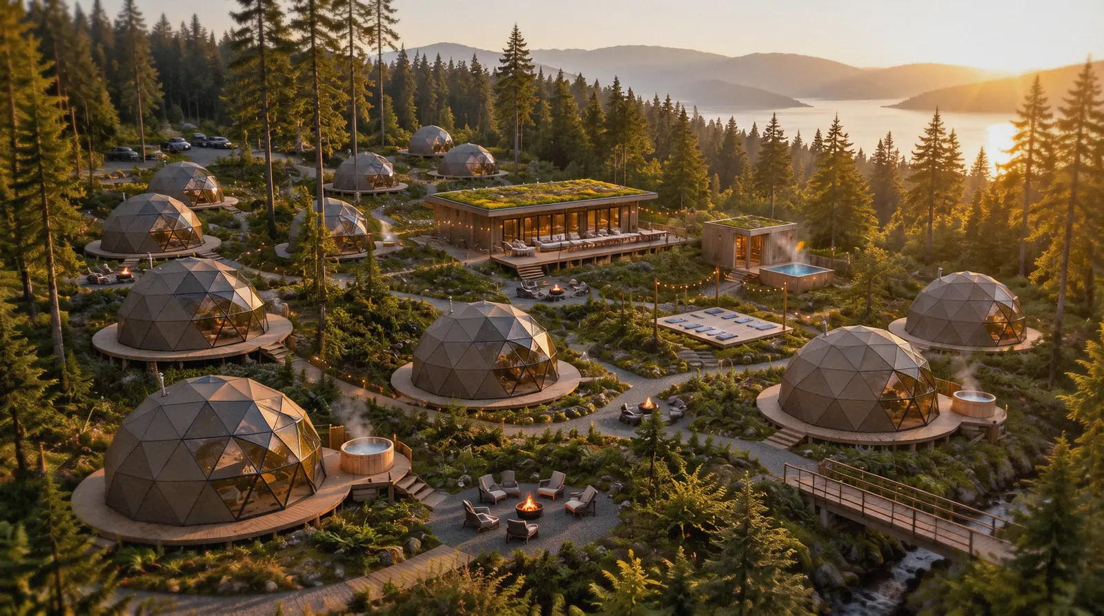 Multiple Aurora domes installed at a resort property