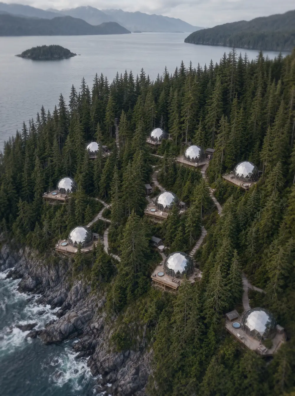 SwitchDome resort installation at night